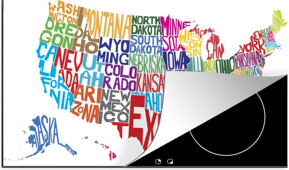 Luxe inductie beschermer Cartoon map Noord-Amerika - 90x52 cm - cartoonillustratie van staten in VS  - inductiebeschermer