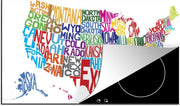 Luxe inductie beschermer Cartoon map Noord-Amerika - 90x52 cm - cartoonillustratie van staten in VS  - inductiebeschermer
