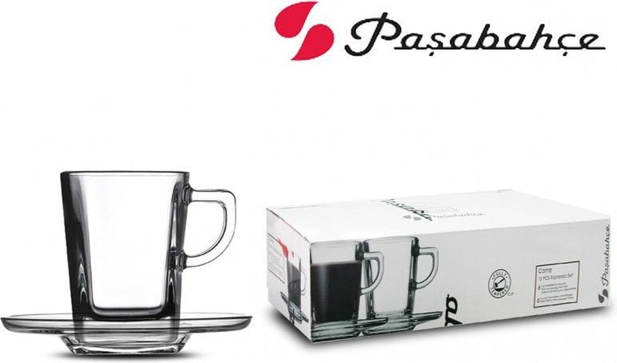 Carre - 6 Mini Espresso kopjes vierkant 72ml + 6 Schoteltjes - Set van 6