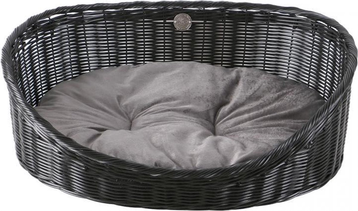 D&D Rustic rattan met kussen Zwart/antraciet XS - 43x36x15cm