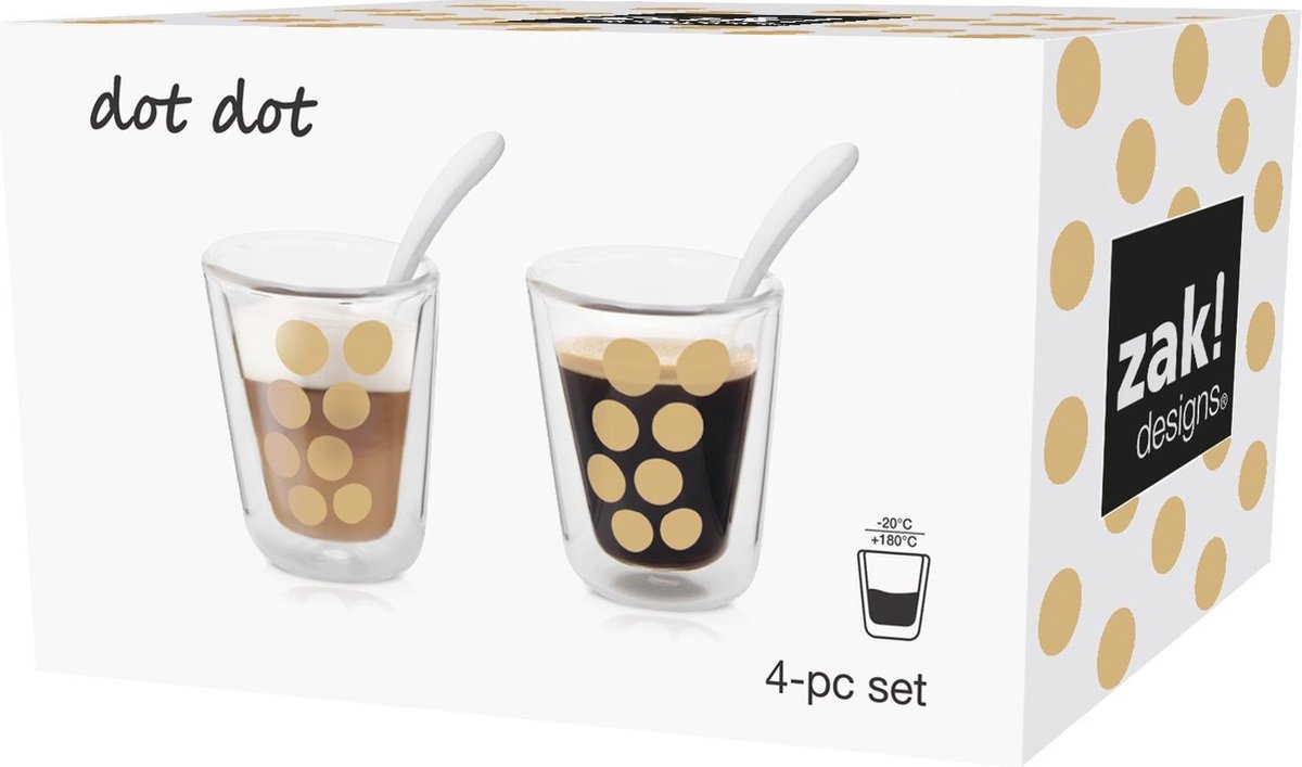 Zak!Designs Dot Dot Espressobeker - Borosilicaatglas - Dubbelwandig - 7