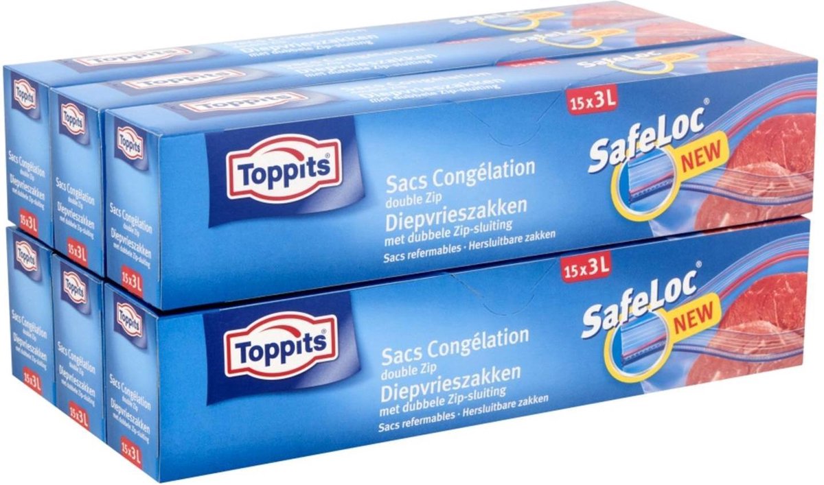 Toppits diepvrieszakken met dubbele zip-sluiting - 3 liter - 90 stuks