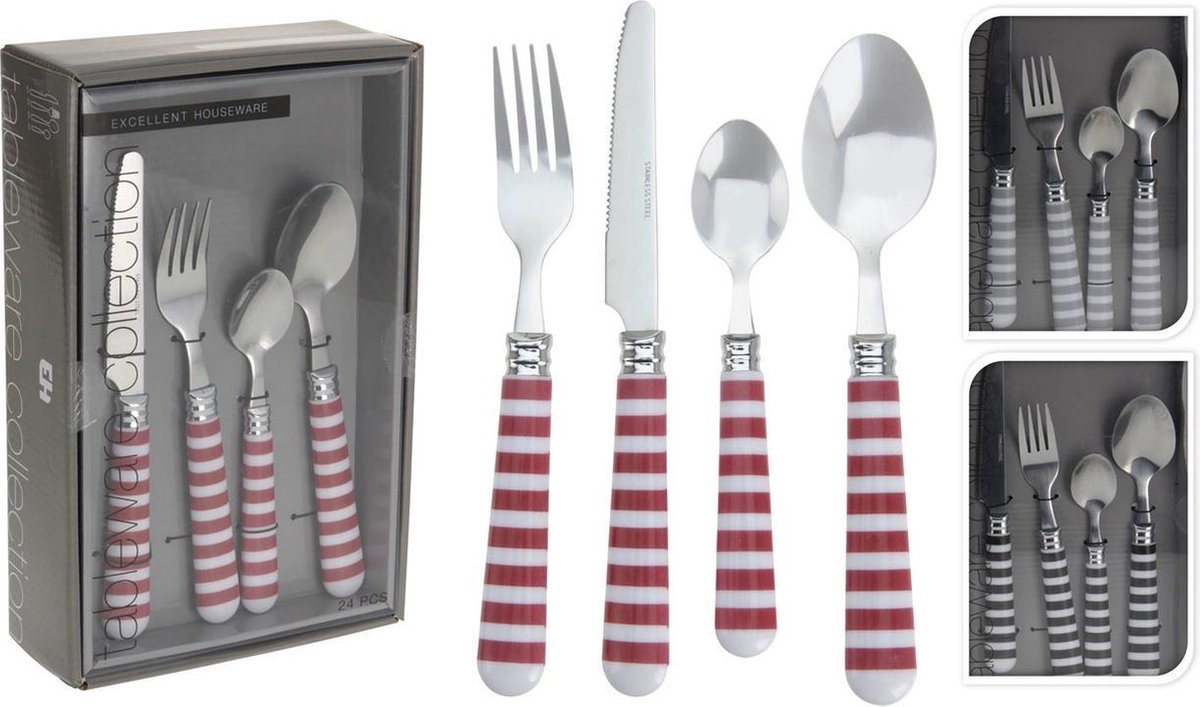 24-delige bestekset stripe Rood