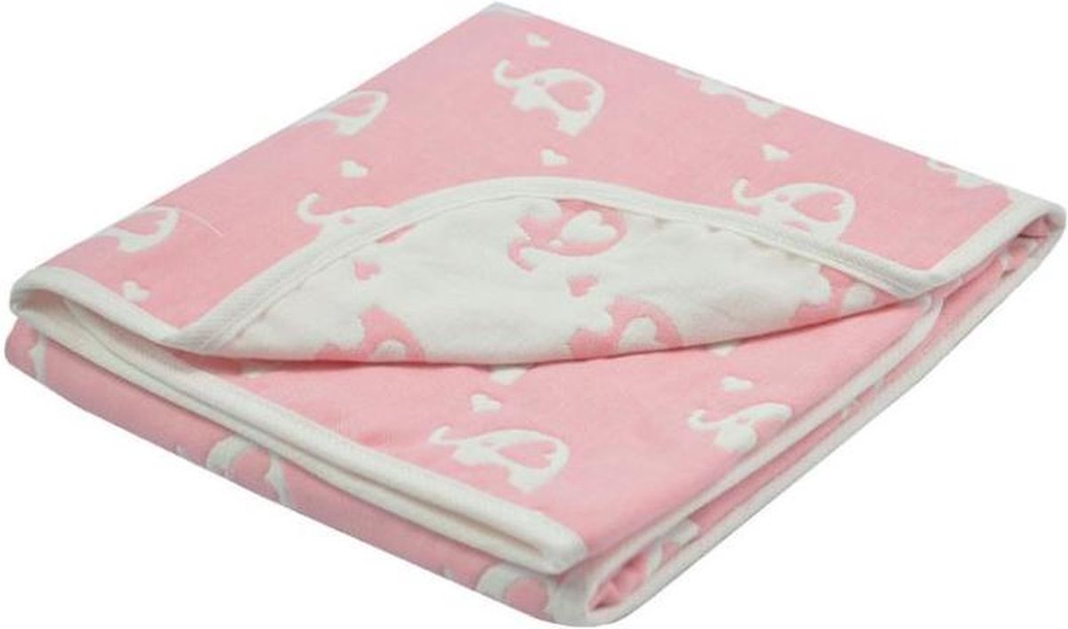 Soft Touch Deken Elephant 80 X 78 Cm Fleece Roze/wit