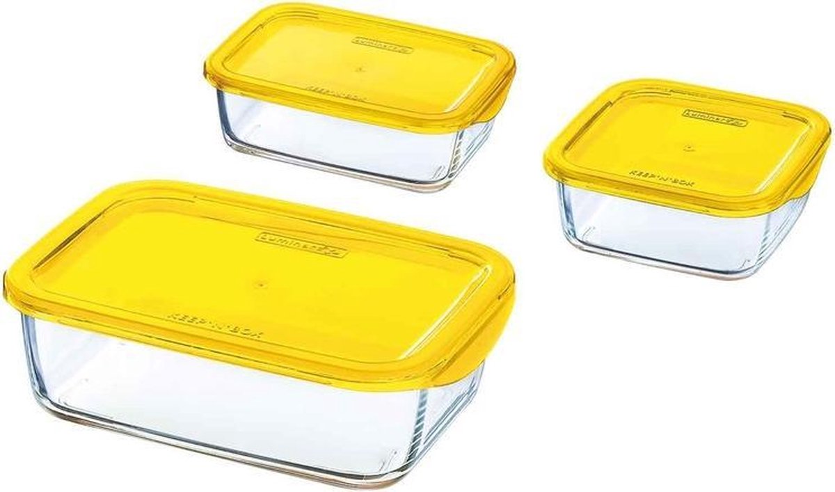 3x Glazen voorraad/vershoud bakjes geel - Voedsel bewaar bakjes - Mealprep – Lunchbox