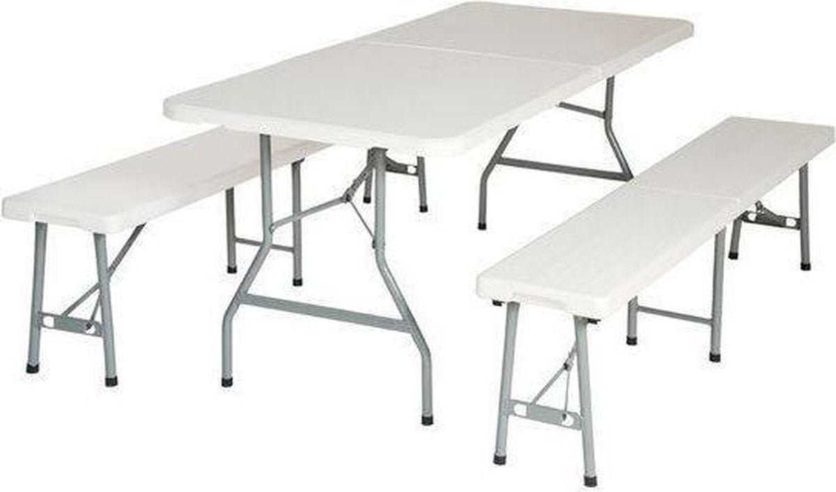 Tectake - Campingtafelset - 180 x 75 cm - Wit