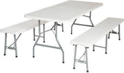 Tectake - Campingtafelset - 180 x 75 cm - Wit