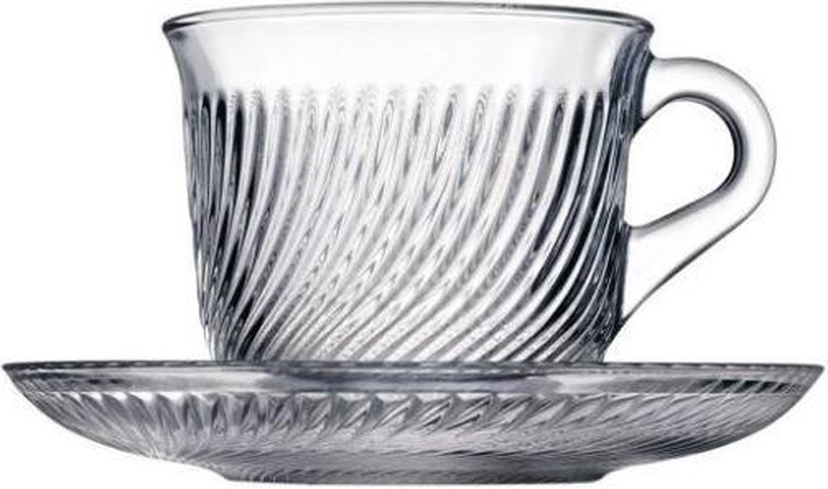 Pasabahce Marmara - Theeglazen Met Schoteltjes - Set van 6 - 180 ml