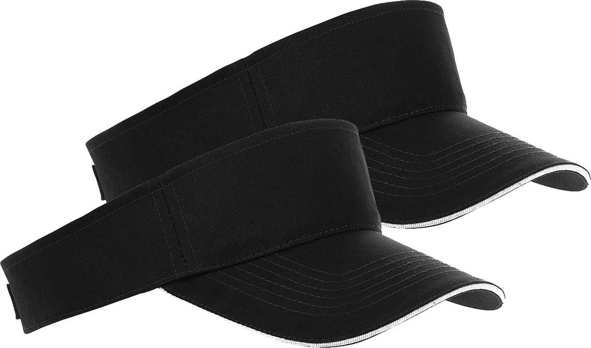 2x Zwarte/witte zonnekleppen petjes voor volwassenen - Katoenen zwarte/witte zonnekleppen met klittenbandsluiting - Dames/heren