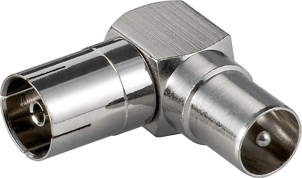 Transmedia IEC (m) - IEC (v) haakse coax adapter / metaal