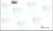 50x Saladebeker 300cc met dome deksel hoogte 10cm -  gezond thema feest festival thuis sport