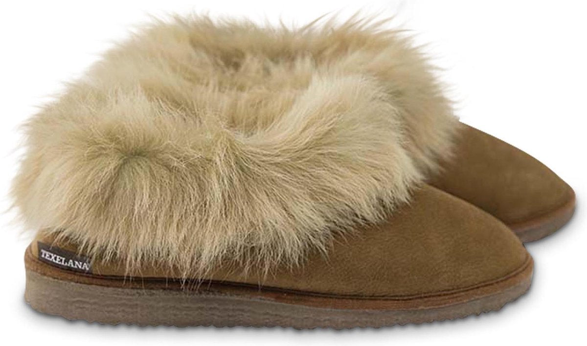 Texelana sloffen en pantoffels voor dames & heren - pantoffel van schapenvacht met bontrand - model Nelda maat 40