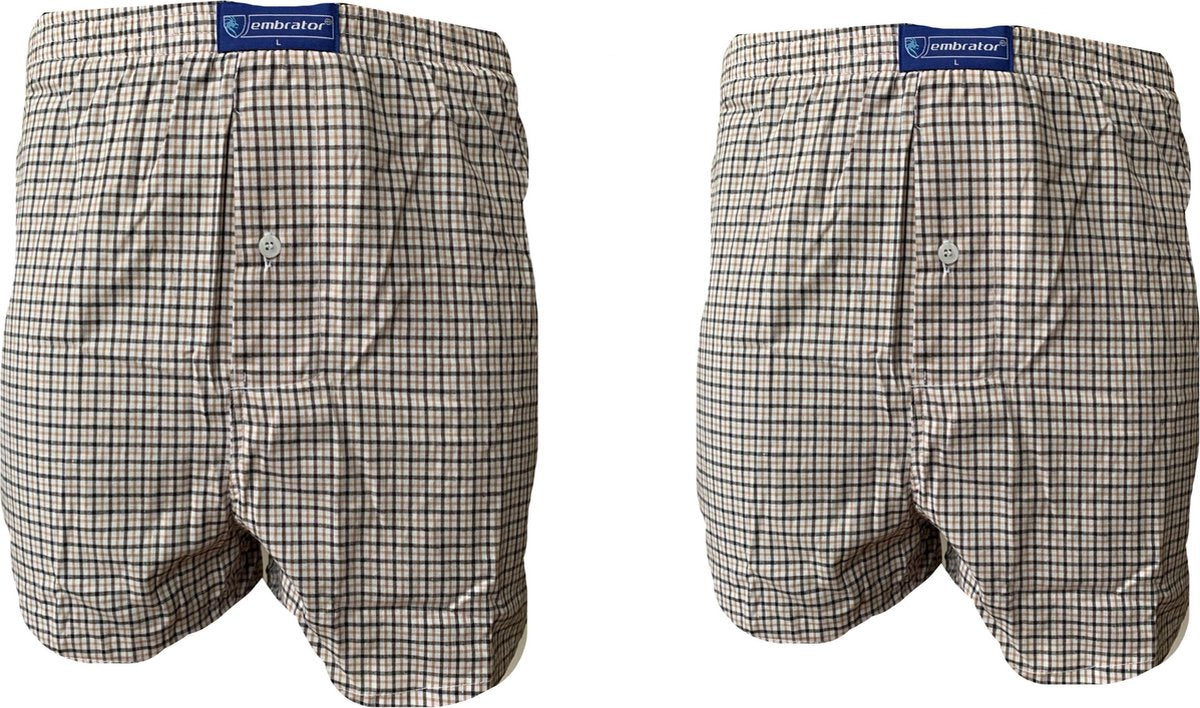Embrator 2-stuks mannen Boxershort geweven katoen wit/beige/zwart 4XL