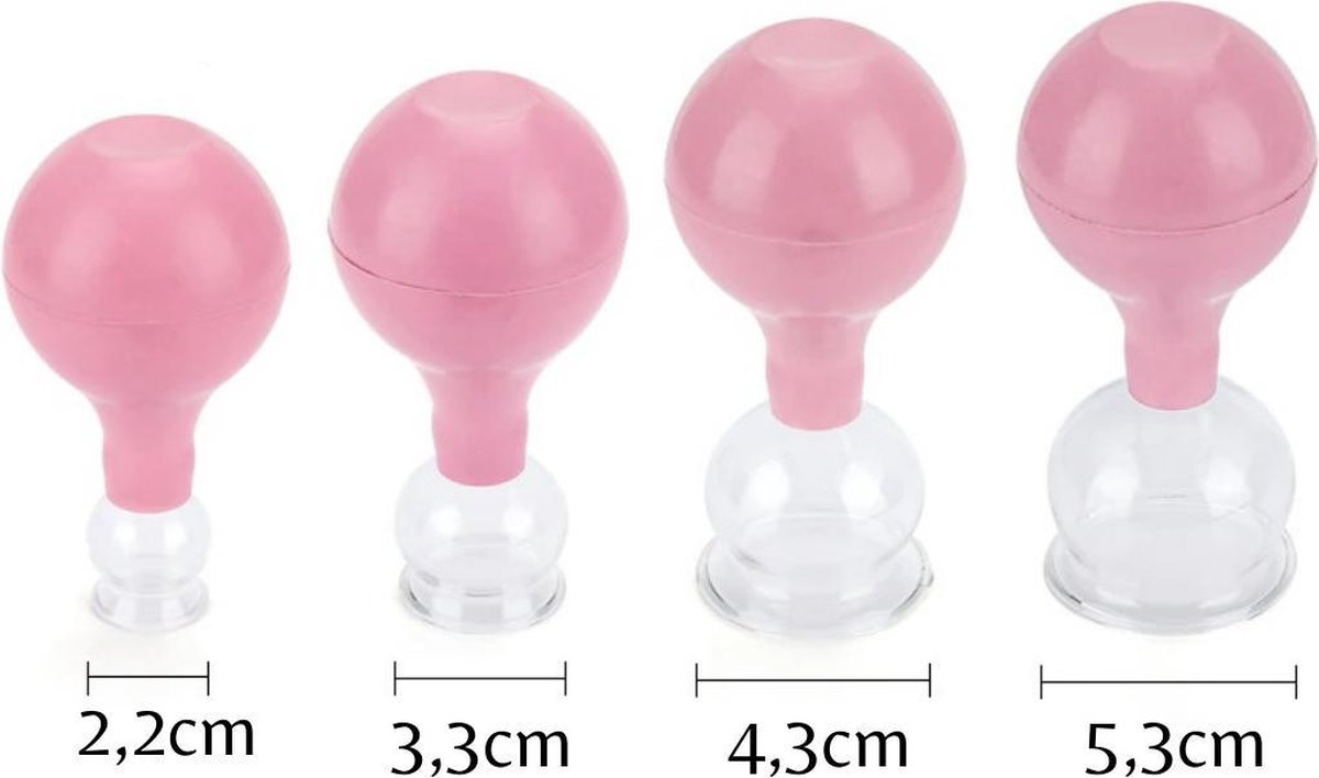 Edoir - Cellulite Cups - Massage Cupping Set voor Spierherstel - Glazen Pods - Roze Volledige Set 4 stuks