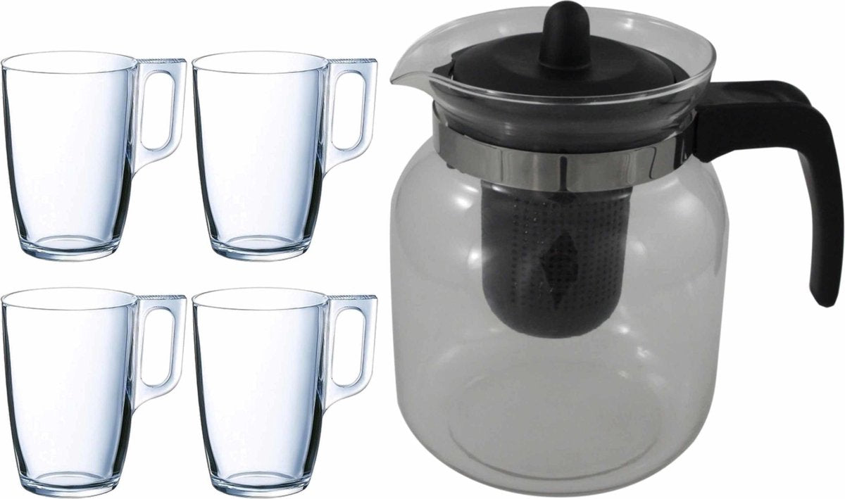 Glazen theepot zwart met filter van 1