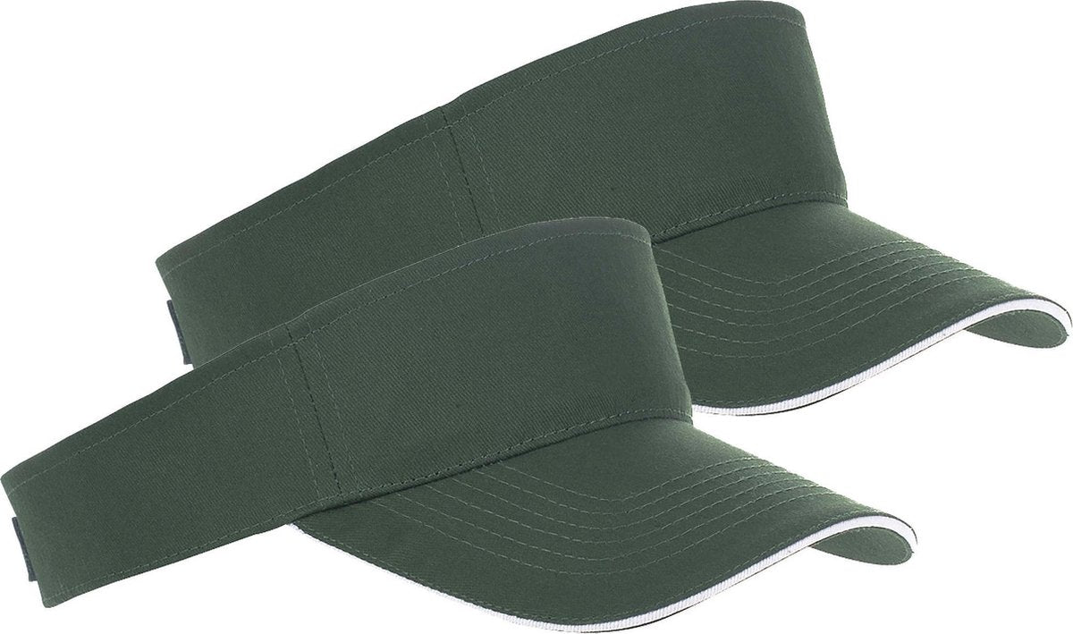 2x Donkergroene/witte zonnekleppen petjes voor volwassenen - Katoenen donkergroene/witte zonnekleppen met klittenbandsluiting - Dames/heren