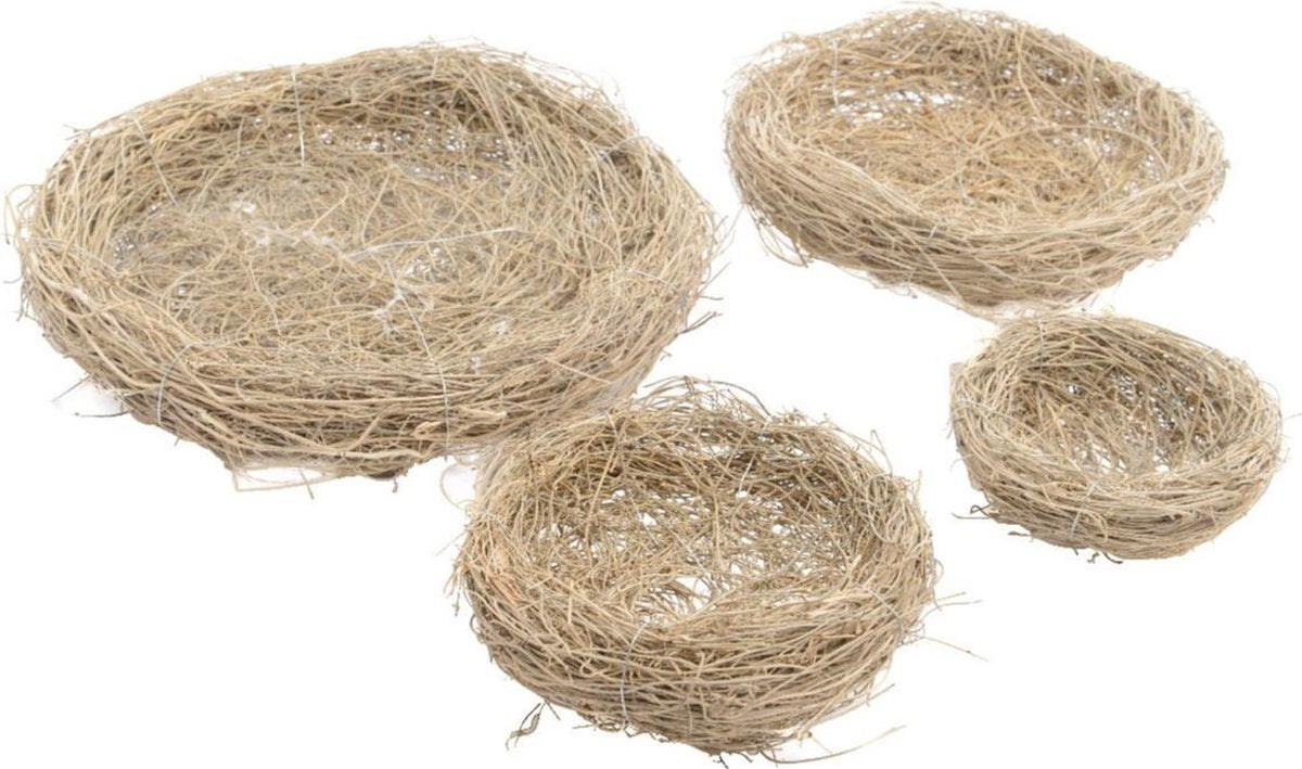 Set van 4x stuks vogelnestjes van riet in verschillende maten - Dieren thema decoraties