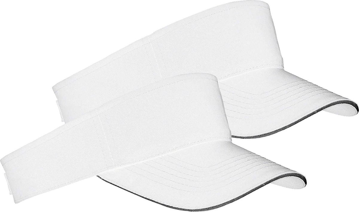 2x Witte/zwarte zonnekleppen petjes voor volwassenen - Katoenen witte/witte zonnekleppen met klittenbandsluiting - Dames/heren