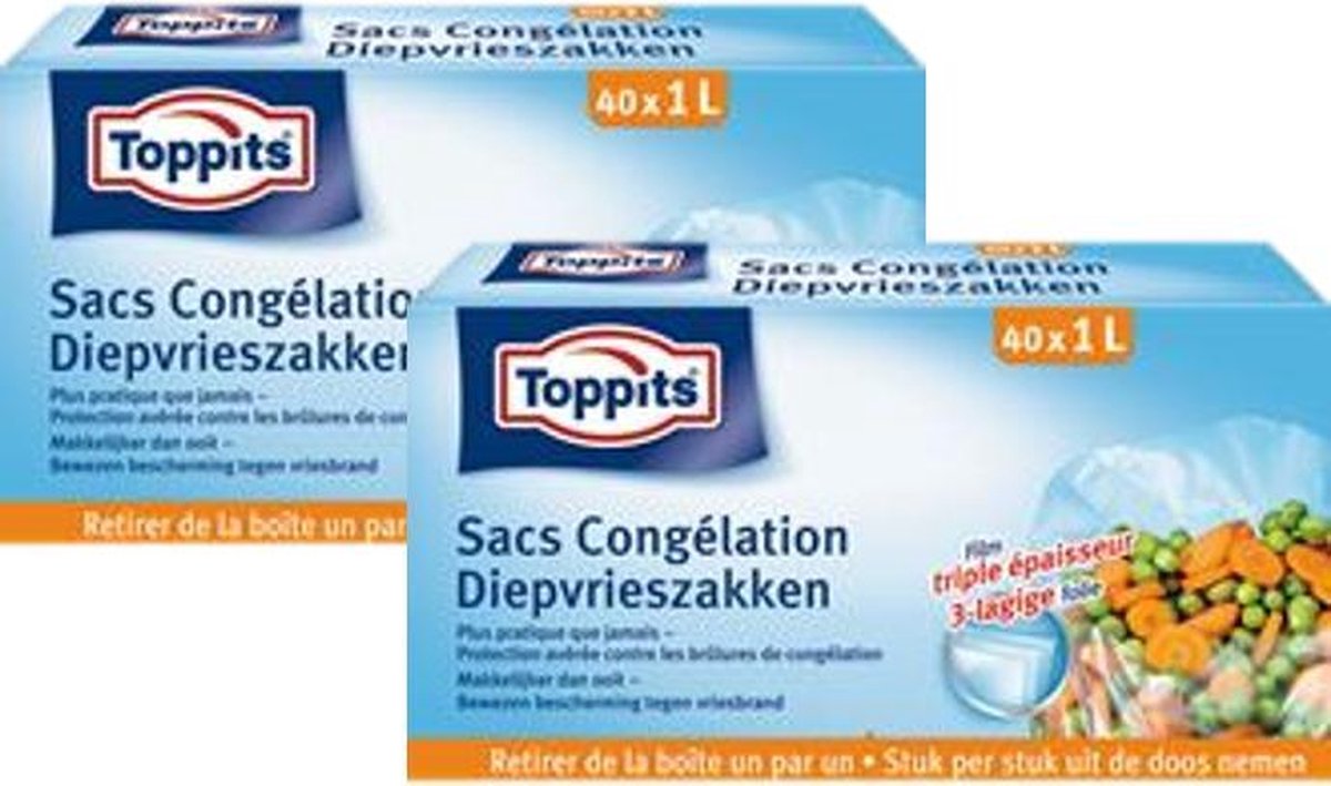 Toppits Diepvrieszakjes 1 liter 80 zakjes (2x40)