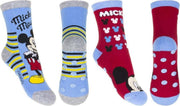 Disney Mickey Mouse Sokken | 2 Paar | Badstof | Maat 23-26 | Anti-slip | Dikke Sokken | Gezichtjes Rood en Blauw