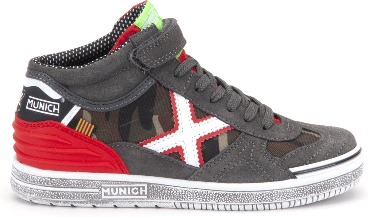 Munich kid boot Camo grey / Red - Maat 35