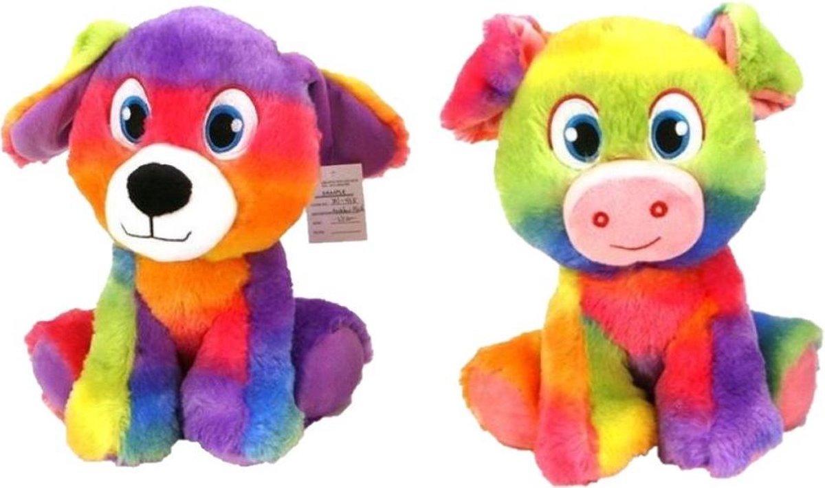 Pluche Regenboogsetje hond/varken - 25cm