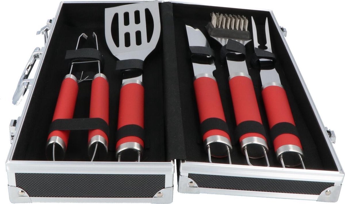 4cookz® BBQ Luxe RVS softgrip gereedschapsset - 6 delige koffer