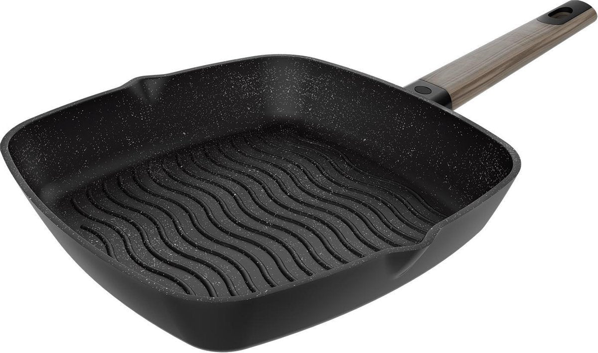 Cecotec Grillpan - 28 cm - Alle warmtebronnen inclusief inductie - Grillpannen met deksel - Vaatwasserbestendig - Grill pan met antiaanbaklaag - Zwart
