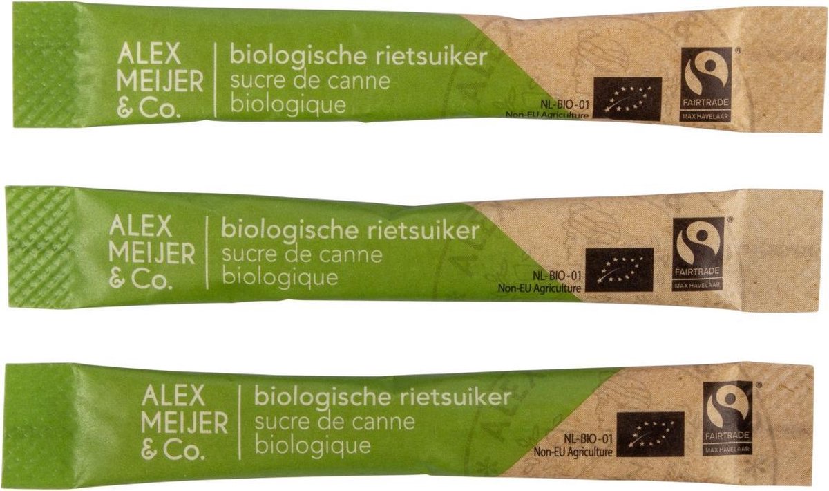 Rietsuikerstaafjes XL Doos met 600 stuks van 4 gram Biologisch Alex Meijer