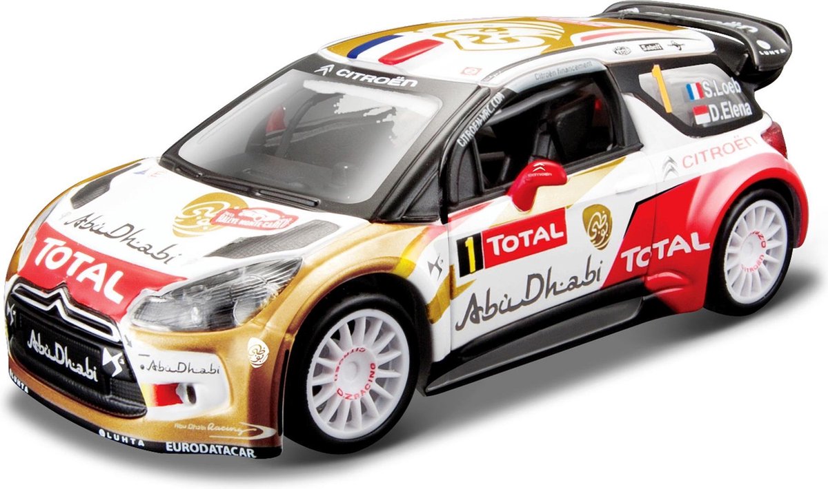 Bburago CITROEN DS3 WRC #1 SEBASTIEN LOEB 2013 wit/goud/rood schaalmodel 1:32