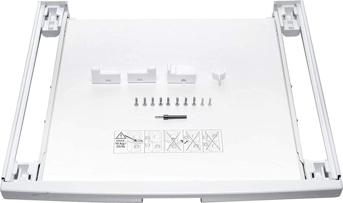 TussenStuk WASMACHINE DROGER -BOSCH-verbinding SET STAPING KIT met uittrekbare plank voor het stapelen van wasmachines en drogers - (WK 02122)