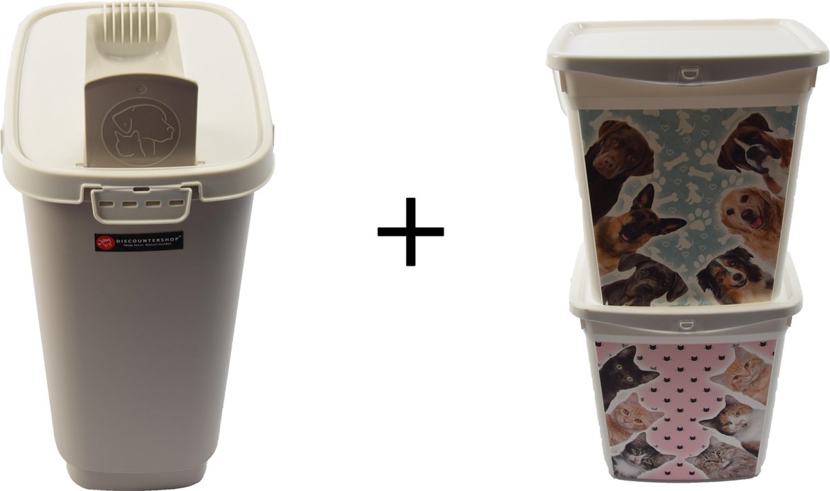 Set van 3x Voeropslag Hond en Kat | 6+4liter| Voedercontainer |Voerton |Hondenvoer/kattenbak |Katten |Voer | Kattencontainer | Droogvoer |Voedselbak | Container |Hondenbakvulling