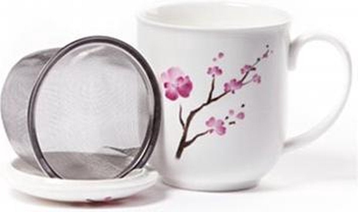 Mok met zeef - Beker - Porselein - Cherry Blossom - 350 ml