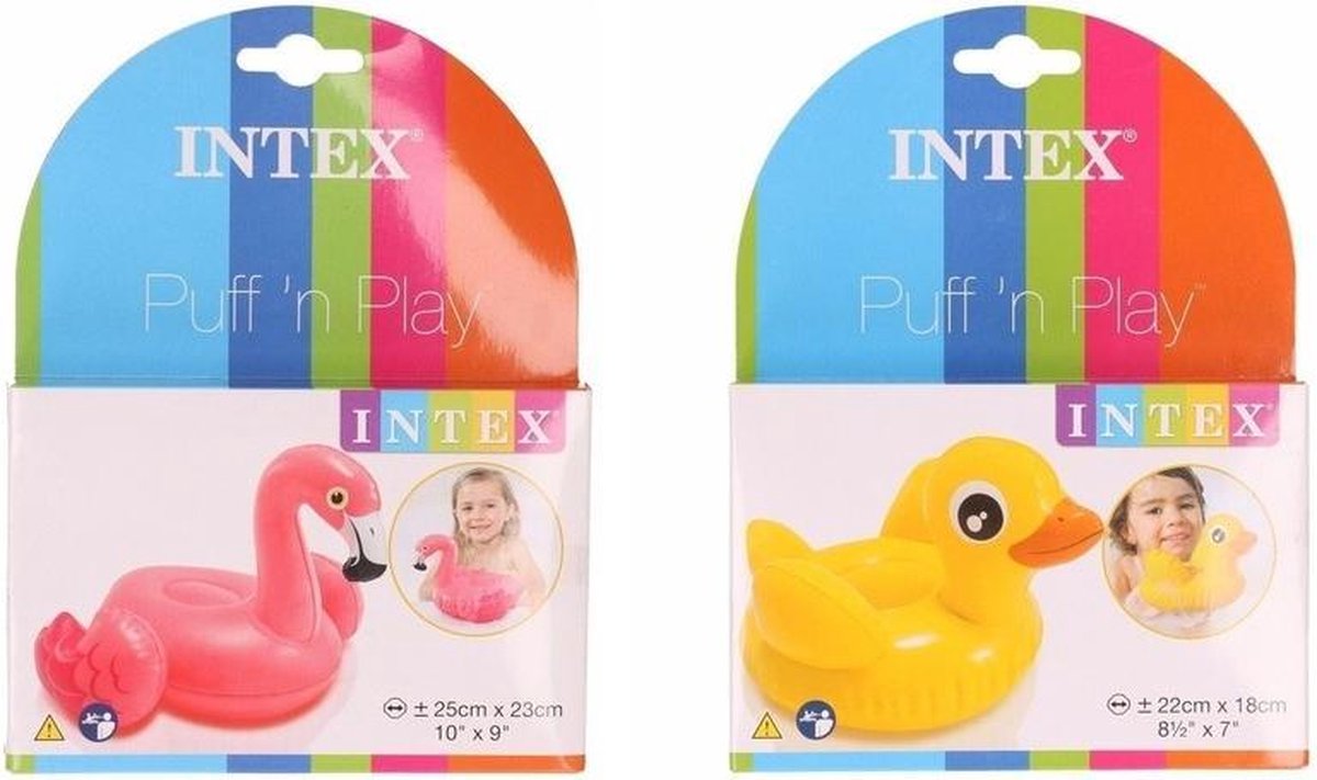 2x Opblaas dieren eend/flamingo