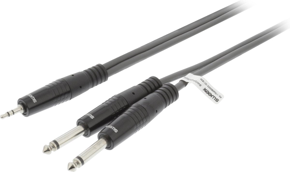 Stereo Audio Cable 2x 6.35 mm Male - 3.5 mm Male 1.5 m Dark Grey