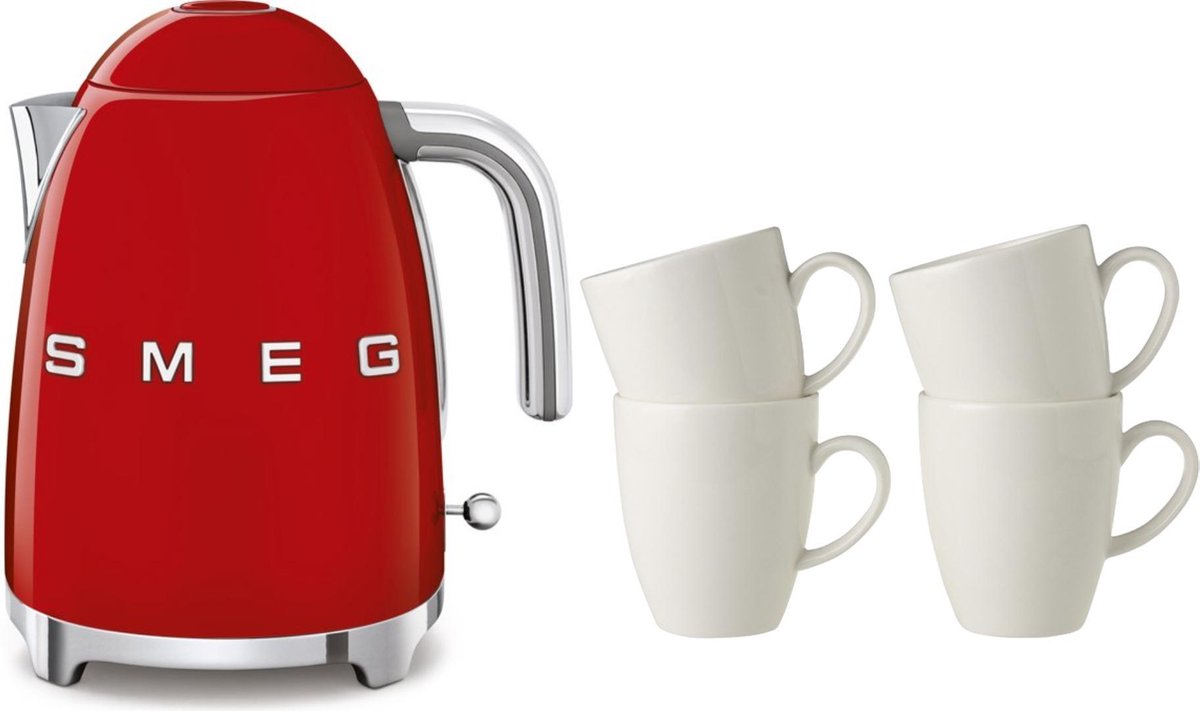 Smeg - KLF03RDEU - Waterkoker - Rood + York Bekers 250 ml - 4 stuks