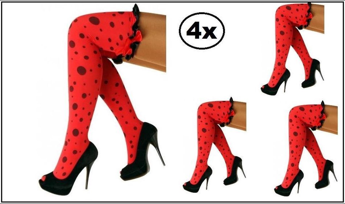 4x Stay up kousen lieveheersbeestje - Carnaval dieren thema feest
