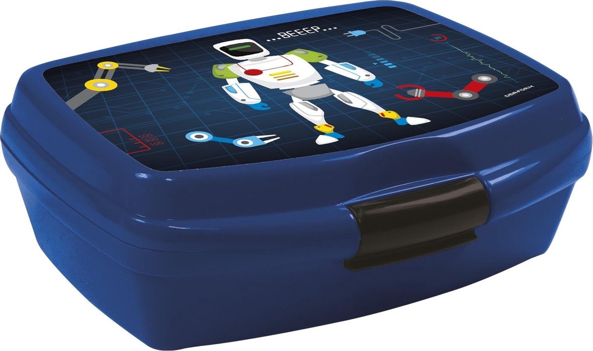 Kidea Broodtrommel Robots 17 X 13 X 6 Cm Blauw