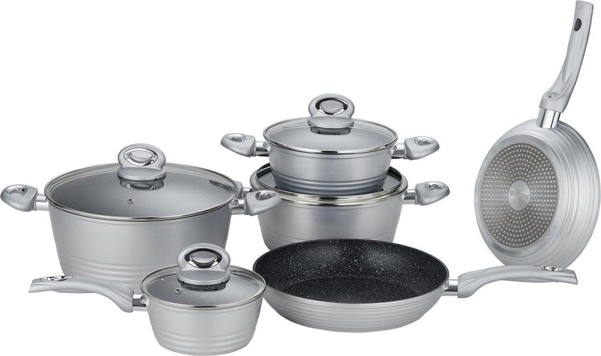 Herzberg HG-8079 Kookpannenset - 6 delig - Grey