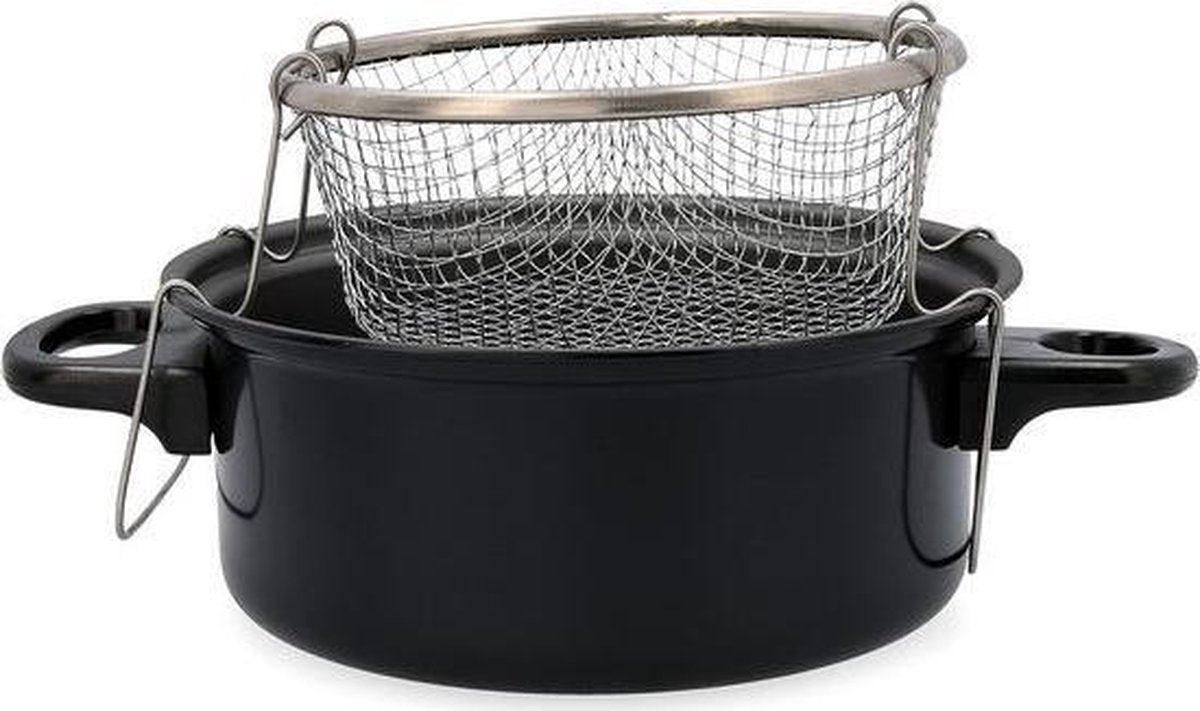 Quid frituurpan met mandje en glazen deksel 20 cm zwart