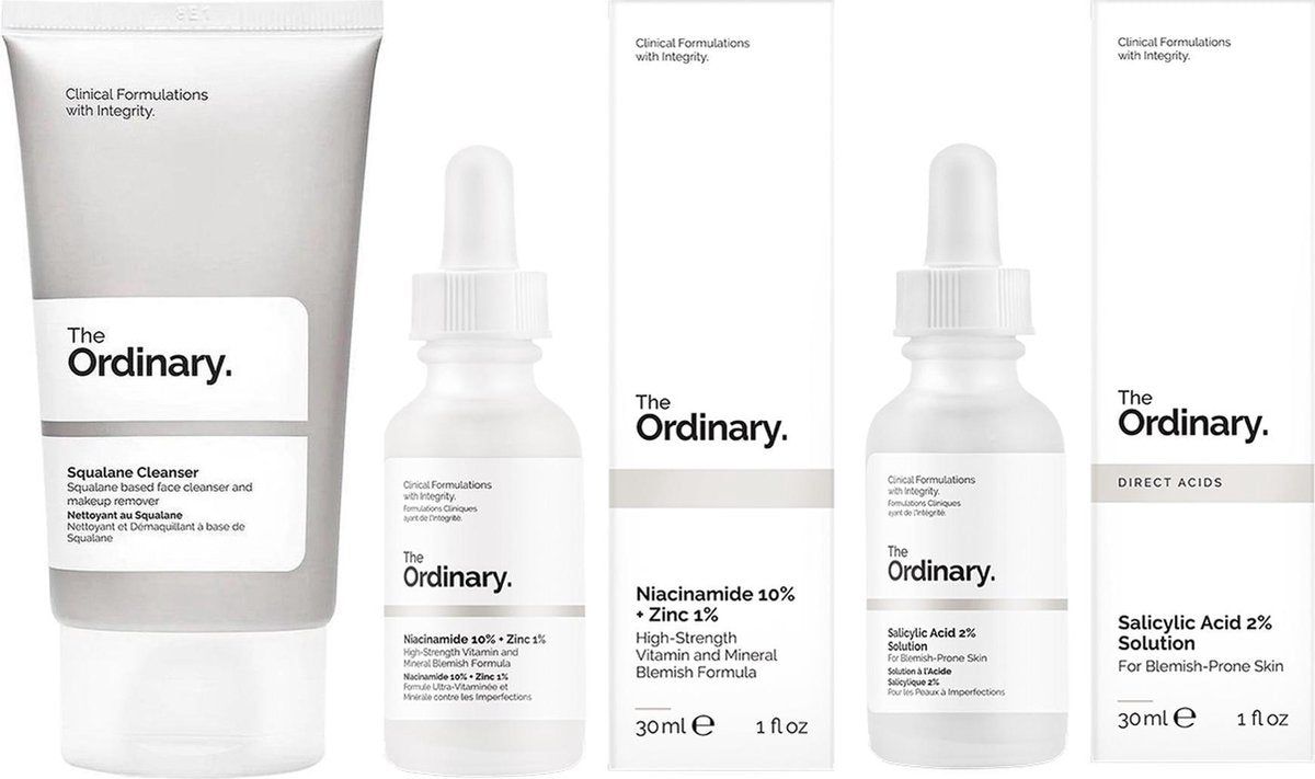 The Ordinary - Trio verzorgingsset | Salicylic Acid 2% Solution | Niacinamide 10% + Zinc 1% | Squalane Cleanser | Tegen onzuiverheden | Tegen mee-eters