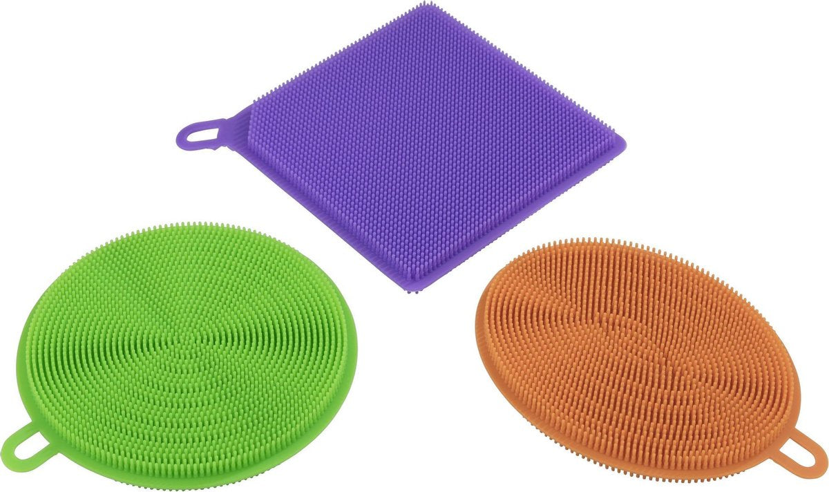 Lifetime Clean Siliconen Afwassponzen 3 Stuks Paars/groen/oranje