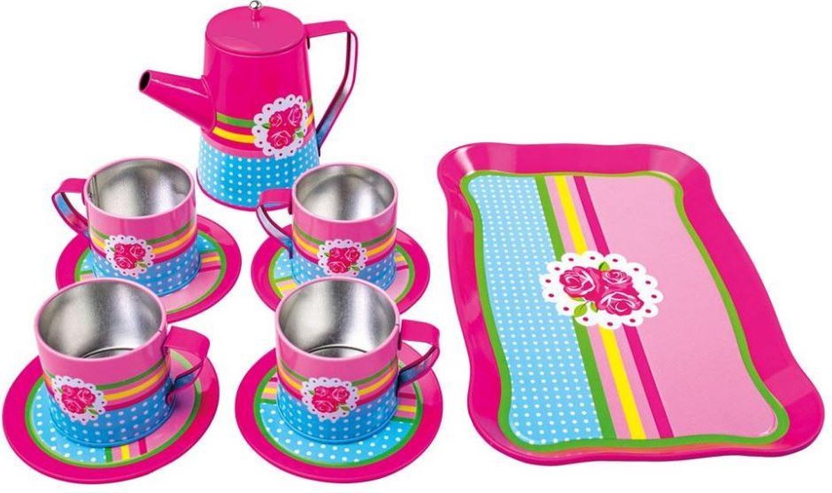 Bino Koffieservies Junior Aluminium Roze/blauw 10-delig