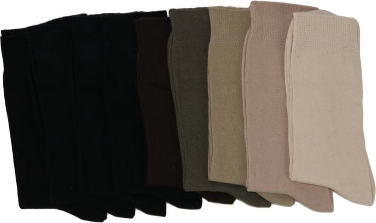 bruin beige zwart kleuren 9 paar sokken 100% katoen maat 43-46