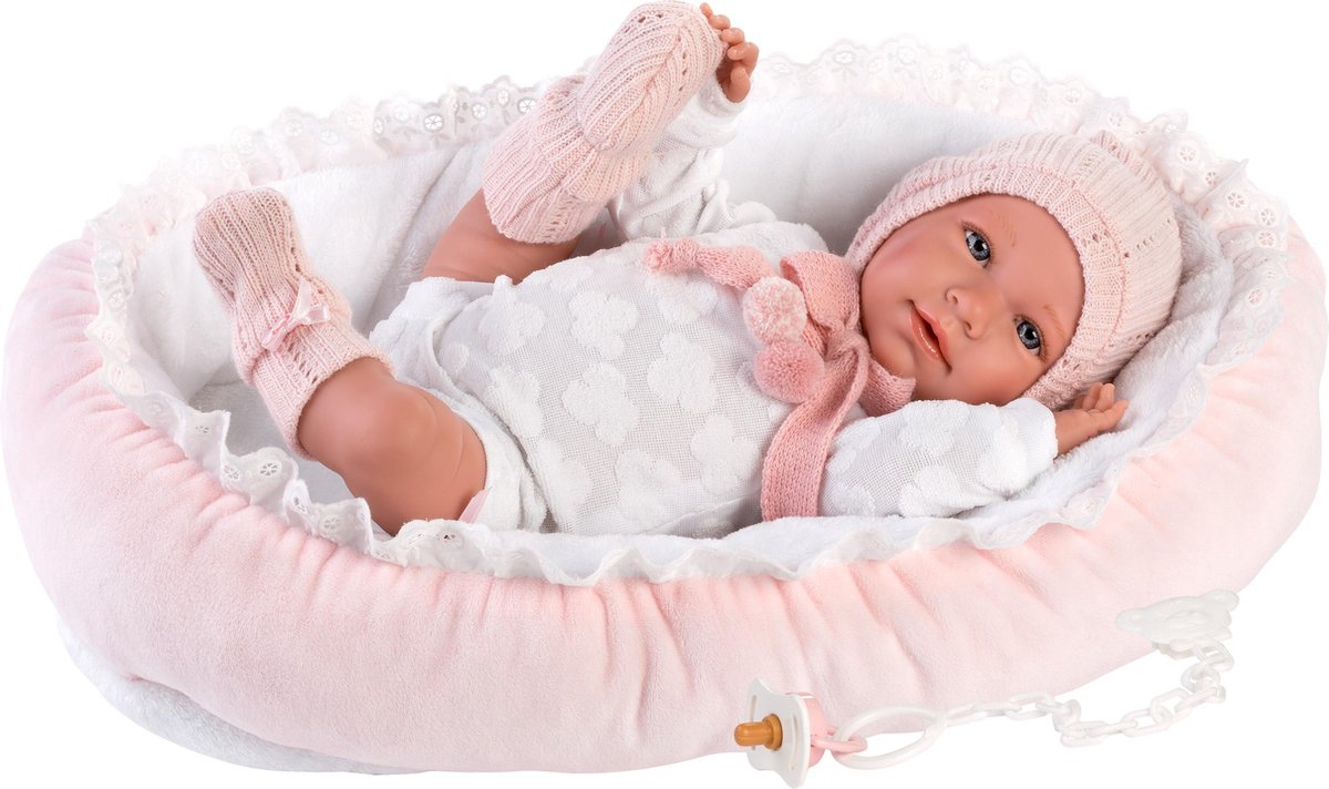 Llorens soft body babypop met geluid ligmandje en speen 42 cm