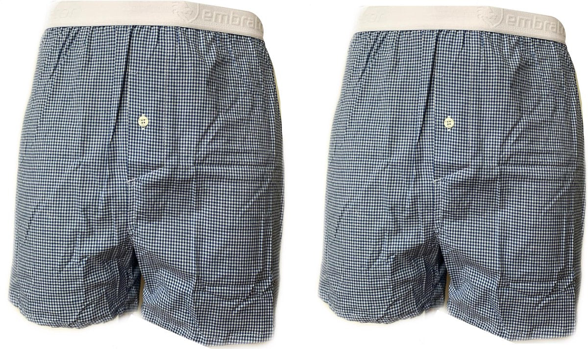 Embrator 2-stuks mannen Boxershort geruit blauw/wit XXL