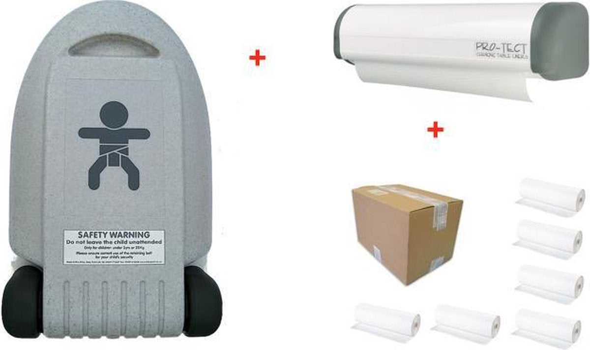 SET babyverschoontafel verticale compact + papierrolhouder economisch + doos van 6 rollen papier