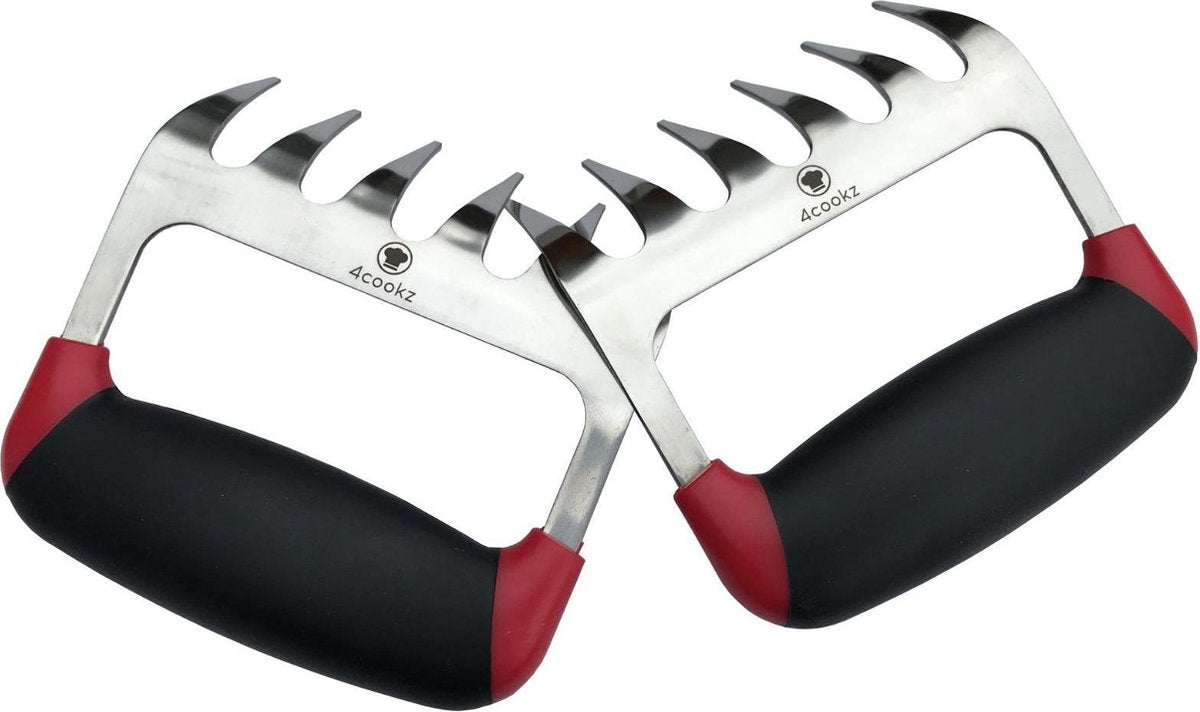 4cookz® metalen vleesklauwen met siliconen handgreep - pulled pork
