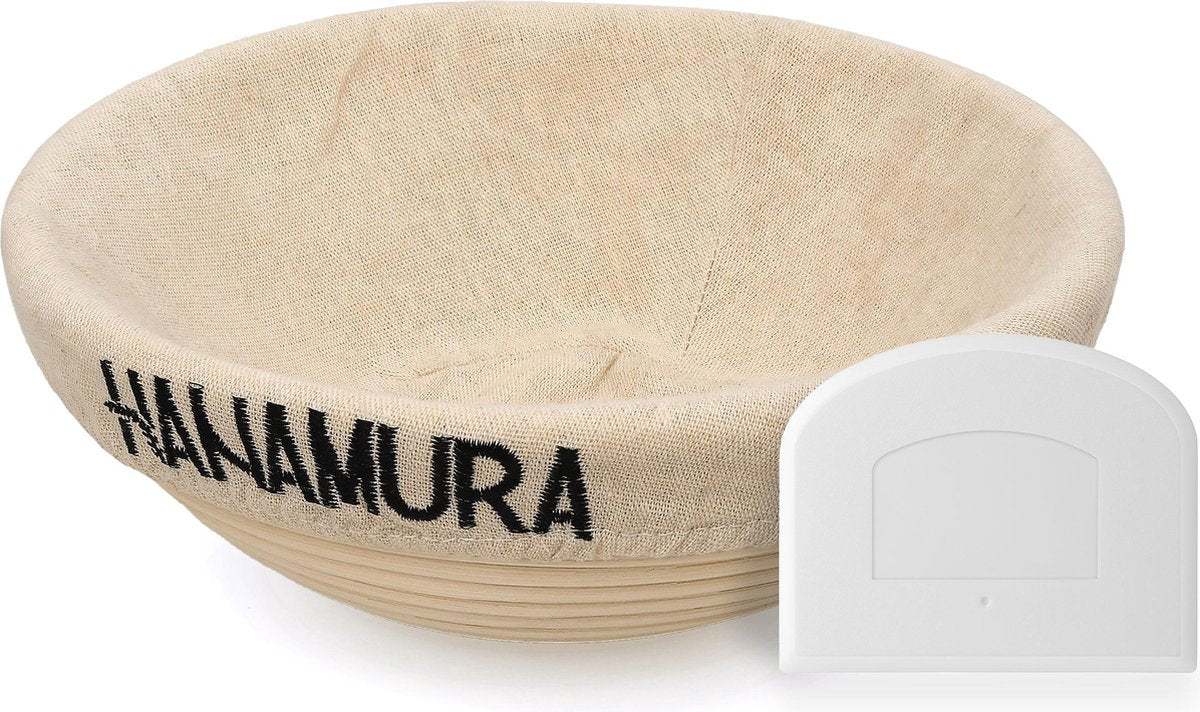 Hanamura Rijsmandje - Banneton - Rond - Met deegkleed en Deegschraper