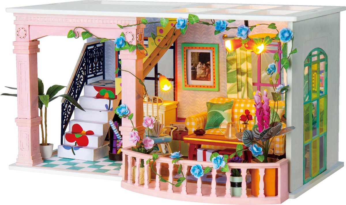 Voordeelpakket Loft Serie - Sweet Patio - Paris Midnight - Party Time - Robotime Houten Modelbouw met verlichting – Miniatuur Bouwpakket